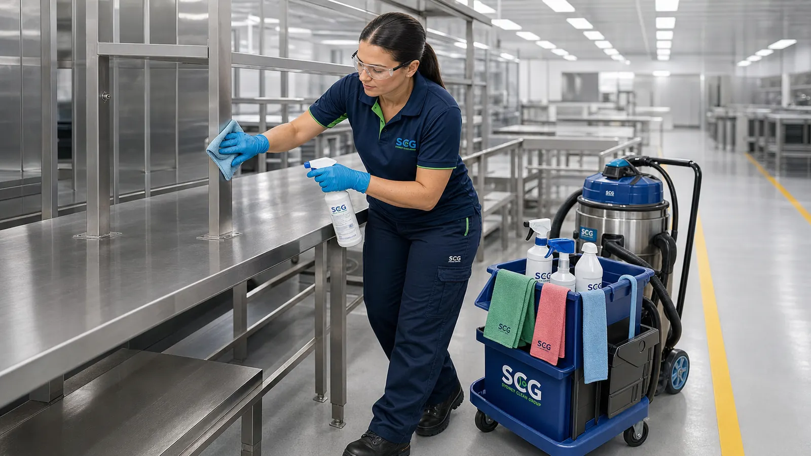 Sydney Clean Group crew cleaning a freight warehouse near Sydney Airport in Mascot