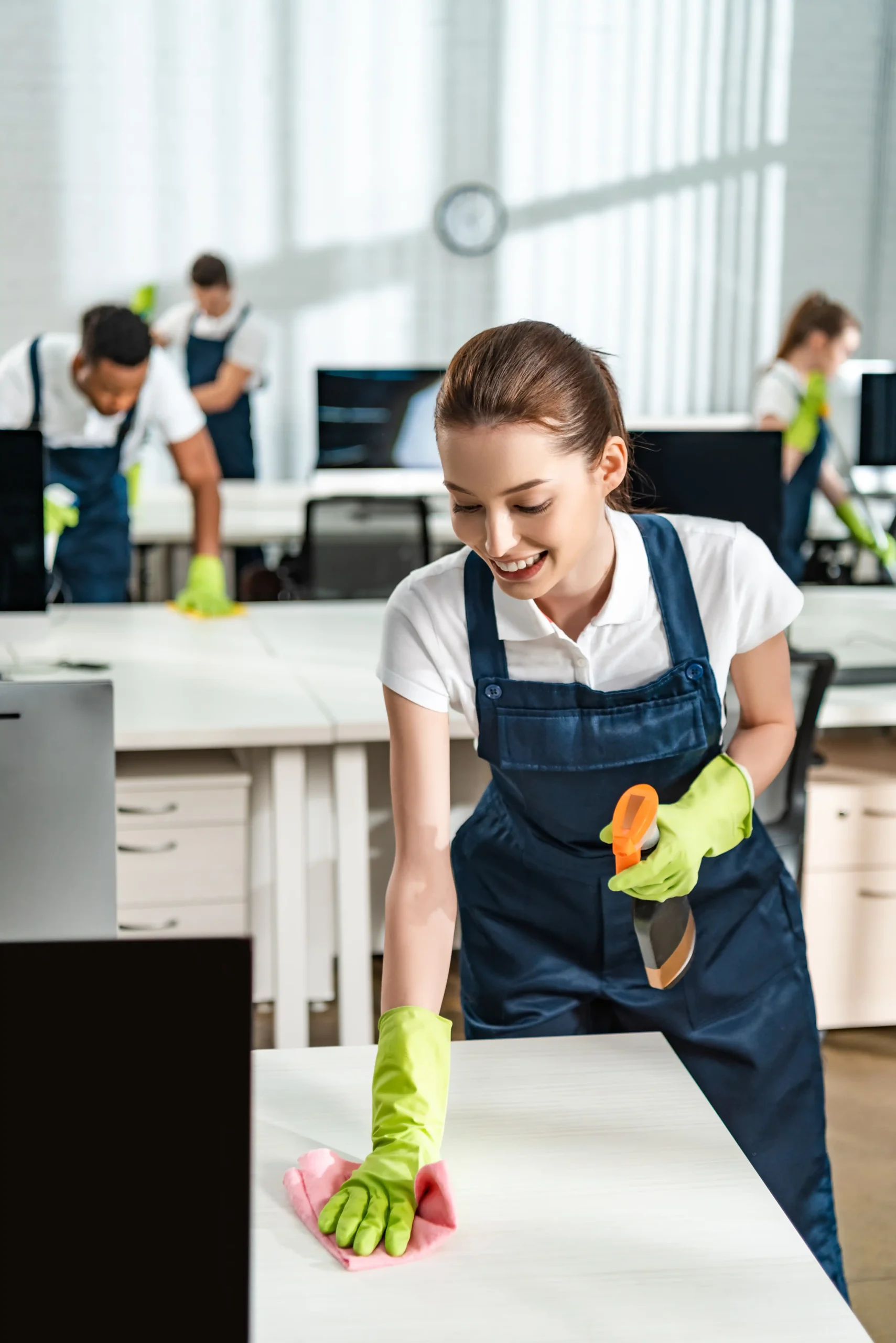 Professional office cleaner at work